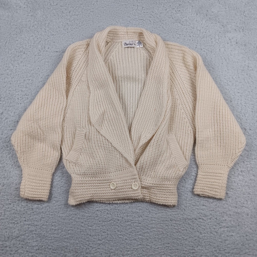 VTG Partners Cardigan Shawl Collar Women M Cream Wool Chunky Knit Pockets